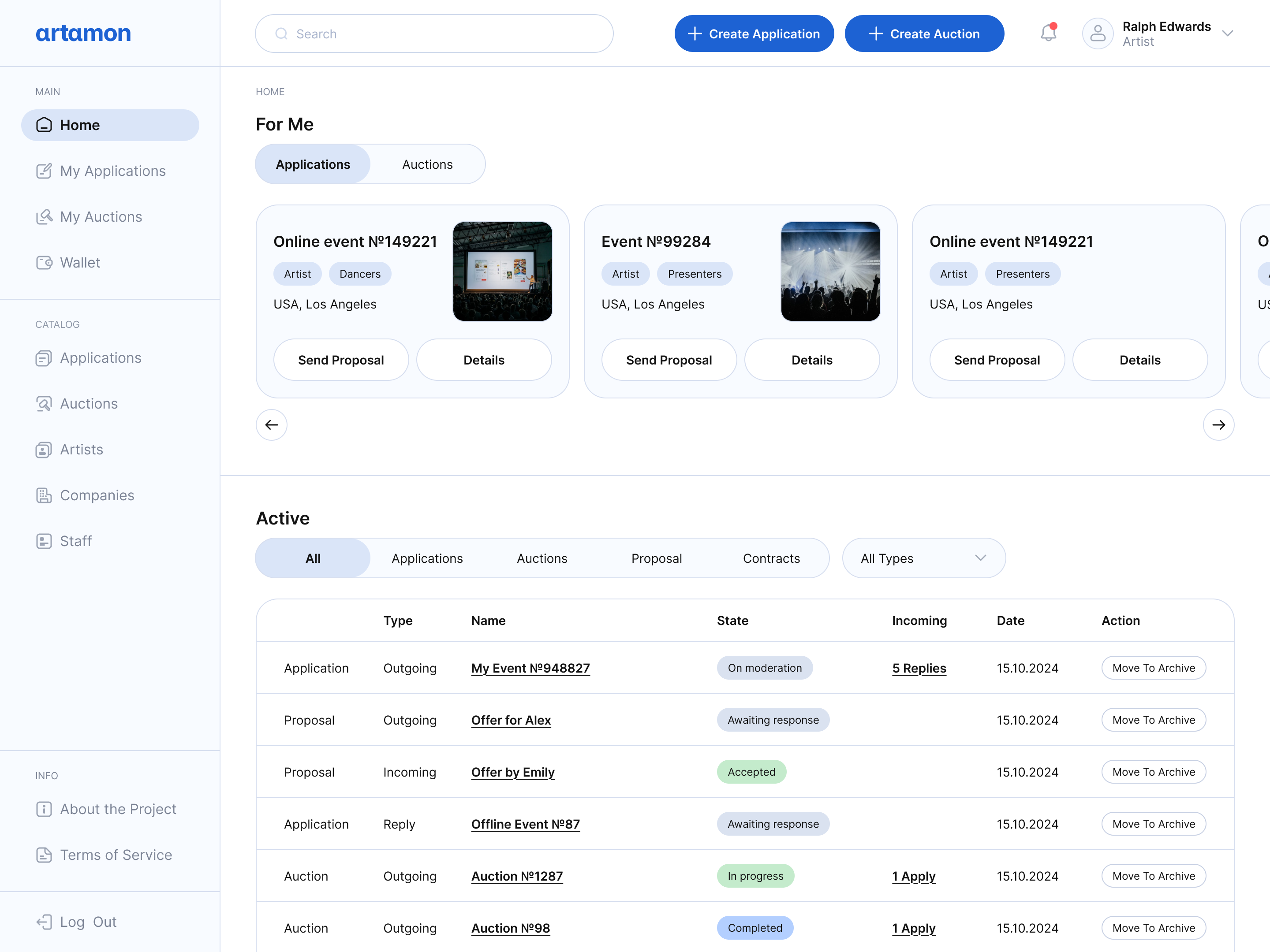 Artamon private bid creation screen